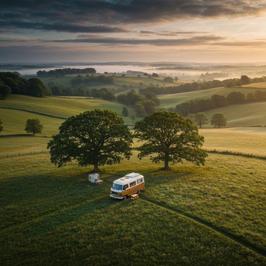English countryside with campervan